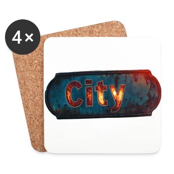 City rusty city sign with vintage feel - Coasters (set of 4) - white - Front