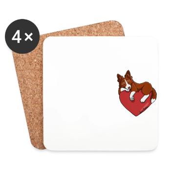 Border Collie Coeur - Rouge - Dessous de verre (lot de 4) - blanc - Devant