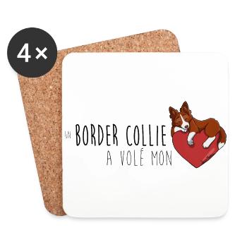 Border Collie Coeur - Rouge - Dessous de verre (lot de 4) - blanc - Devant