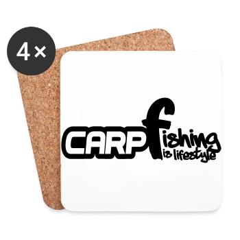 Karpfen, Fisch, Karpfenangeln, Angeln - Untersetzer (4er-Set) - Weiß - Vorne