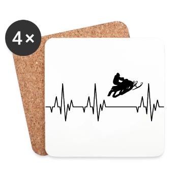 Heartbeat ECG Snowmobile Snowmobile Winter - Coasters (set of 4) - white - Front