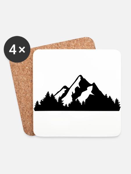 Berge und Wald - Untersetzer (4er-Set) - Weiß