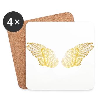Ailes d'ange dorées duveteuses - Dessous de verre (lot de 4) - blanc - Devant