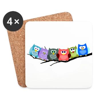 Cooles buntes Eulen Motiv - Untersetzer (4er-Set) - Weiß - Vorne
