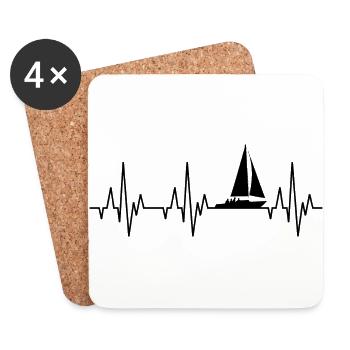 Heartbeat ECG sailing sailboat sailing ship - Coasters (set of 4) - white - Front
