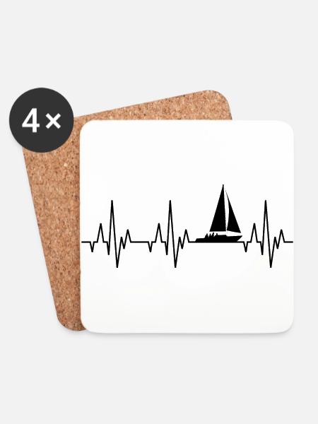 Herzschlag EKG Segeln Segelboot Segelschiff - Untersetzer (4er-Set) - Weiß