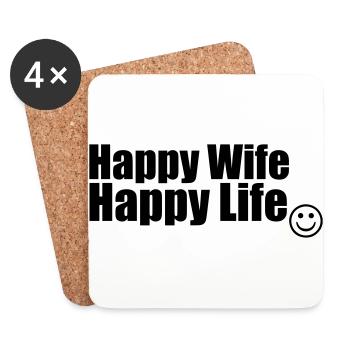 Happy Wife, Happy Life - Coasters (set of 4) - white - Front