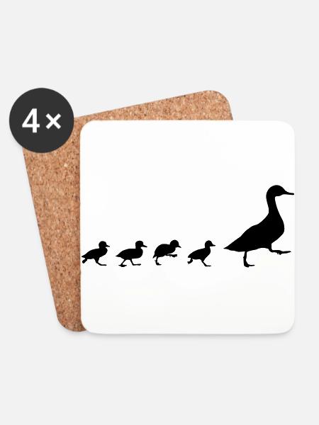 Enten, Ente mit 4 Küken - Untersetzer (4er-Set) - Weiß