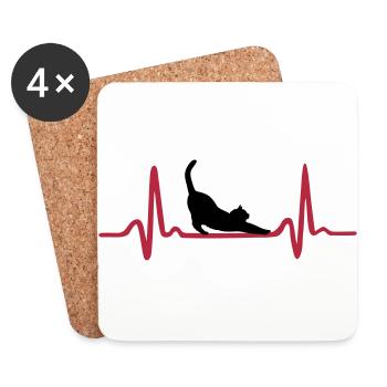 Cute Cat & Heartbeat, Heart - Dessous de verre (lot de 4) - blanc - Devant