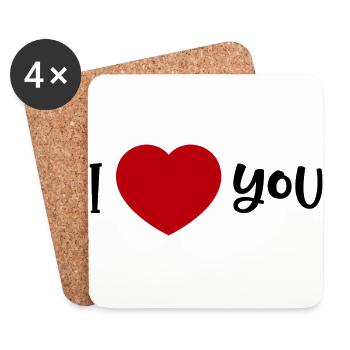 T-Shirt I Heart You I LOVE YOU Geschenk Liebe Herz - Untersetzer (4er-Set) - Weiß - Vorne