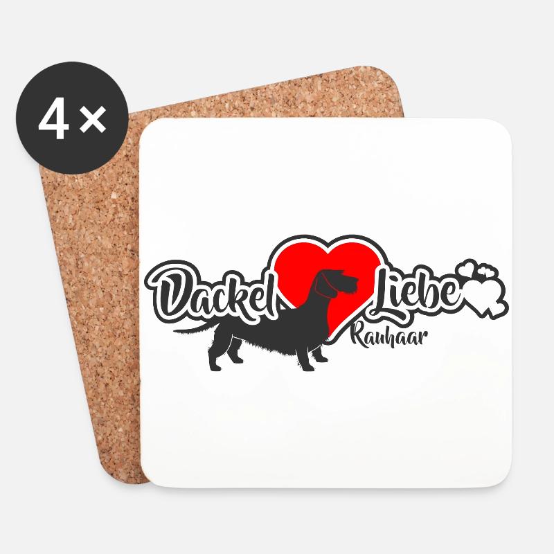 DackelLiebe Rauhaar Dackel - Untersetzer (4er-Set) - Weiß