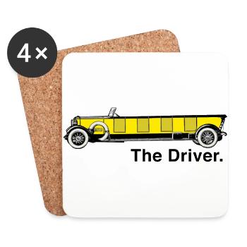 Voiture ancienne jaune - le conducteur. - Dessous de verre (lot de 4) - blanc - Devant