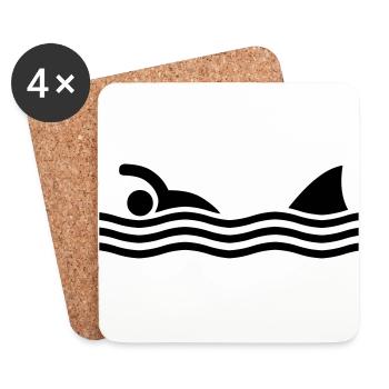 swimmer with shark - Dessous de verre (lot de 4) - blanc - Devant