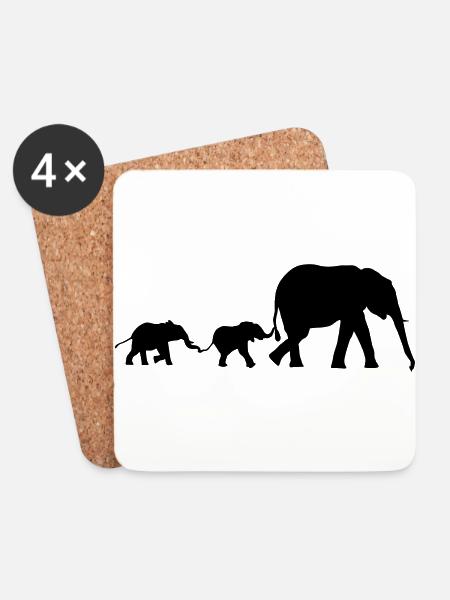Elefanten, Elefantenfamilie, Elefant - Untersetzer (4er-Set) - Weiß