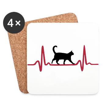 Cat & Heartbeat, Heart - Dessous de verre (lot de 4) - blanc - Devant