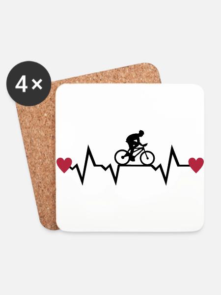 Cyclist & Heartbeat with Hearts, cycling - Coasters (set of 4) - white