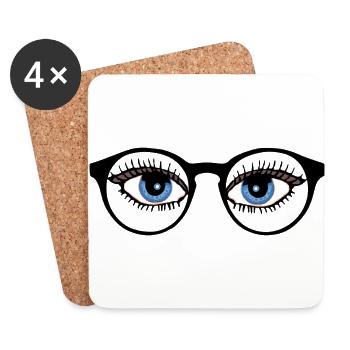 Brille Augen Sehen -Hinsehen - Beobachten - Untersetzer (4er-Set) - Weiß - Vorne