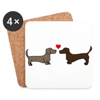 two kissing dachshunds, gift idea - Coasters (set of 4) - white - Front