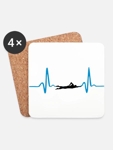 Swimmer & Heartbeat, swimming - Coasters (set of 4) - white