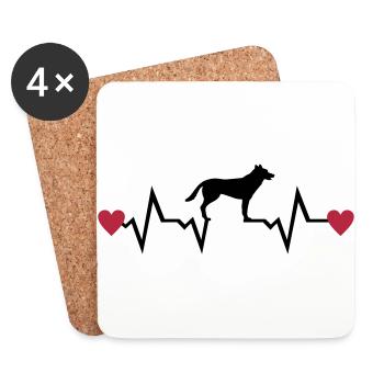 Heartbeat & Dog, German Shepherd - Coasters (set of 4) - white - Front