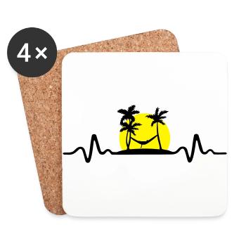 Relax Herzschlag, Hängematte, Urlaub - EKG - Untersetzer (4er-Set) - Weiß - Vorne