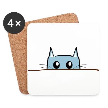 Katze Comic Tisch - Untersetzer (4er-Set) - Weiß - Vorne