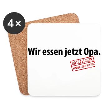 Wir essen jetzt Opa Satzzeichen Komma Leben retten - Untersetzer (4er-Set) - Weiß - Vorne