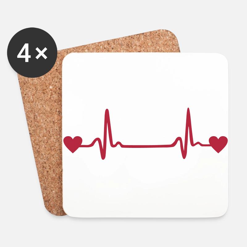 Herzschlag, Herz, EKG - Untersetzer (4er-Set) - Weiß