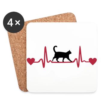 Cat & Heartbeat, Heart - Dessous de verre (lot de 4) - blanc - Devant