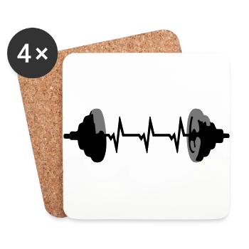 Weights, Barbell & ECG Heartbeat - Coasters (set of 4) - white - Front
