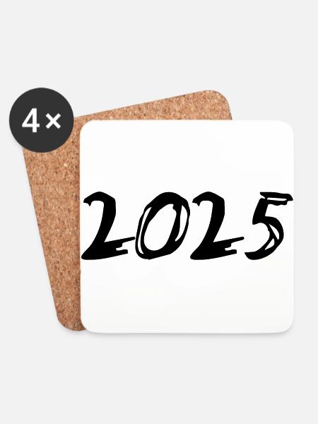 2025 Jahreszahl Datum Zahl Anno Kalenderjahr - Untersetzer (4er-Set) - Weiß