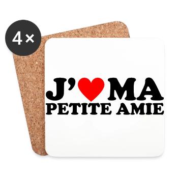 J' aime ma petite amie cadeau amour pour amoureux - Dessous de verre (lot de 4) - blanc - Devant