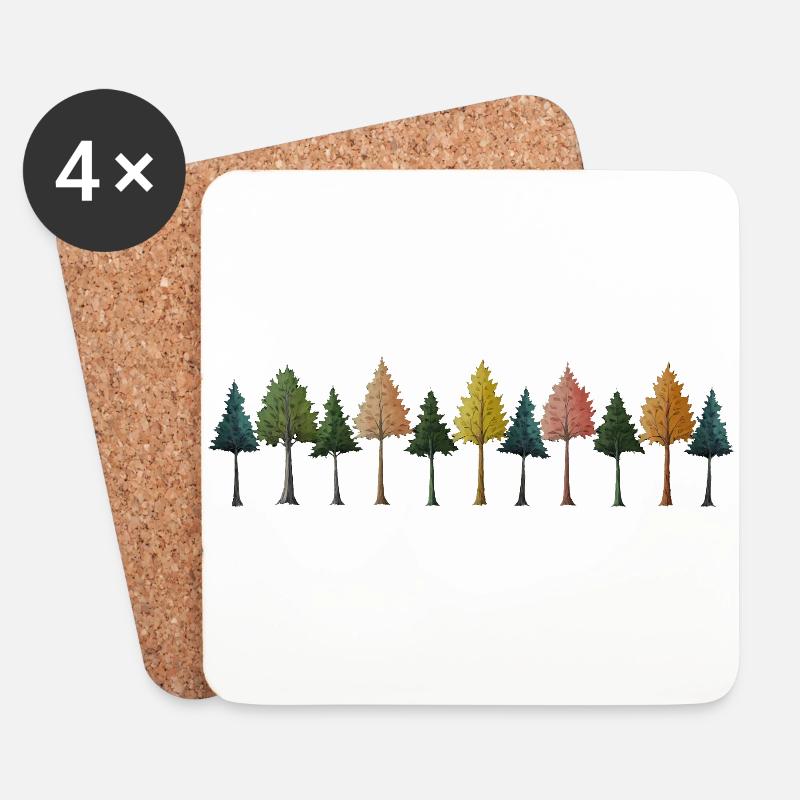 Bäume Wald Zeichnung - Untersetzer (4er-Set) - Weiß