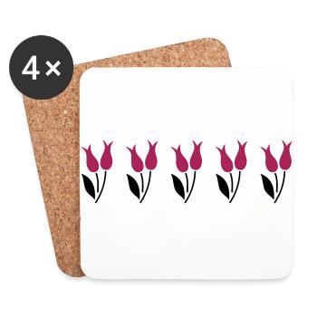Tulipes dans une rangée - rose - Dessous de verre (lot de 4) - blanc - Devant