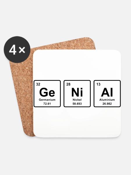 GENIAL ELEMENTE lustiges Geschenk Periodensystem - Untersetzer (4er-Set) - Weiß