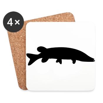 Fisch-Silhouette Hecht - Untersetzer (4er-Set) - Weiß - Vorne