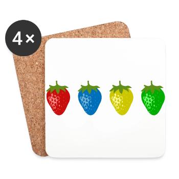 Bunte Erdbeeren - Untersetzer (4er-Set) - Weiß - Vorne