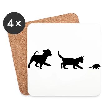 Cute Dog, Cat and Mouse - Dessous de verre (lot de 4) - blanc - Devant