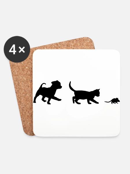 Kleiner Hund, Katze, Maus - Untersetzer (4er-Set) - Weiß