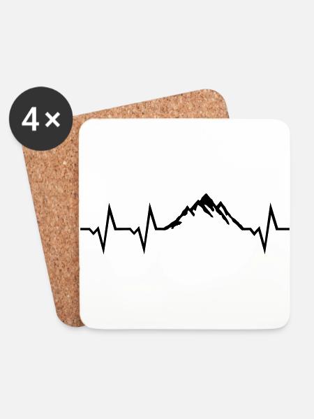 Berg Herzschlag, Berge EKG - Untersetzer (4er-Set) - Weiß
