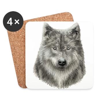 Grey Wolf Sketch - Coasters (set of 4) - white - Front