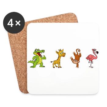 Giraffe Affe Flamingo - Untersetzer (4er-Set) - Weiß - Vorne