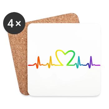 LGBT Pride Rainbow Heartbeat - Dessous de verre (lot de 4) - blanc - Devant