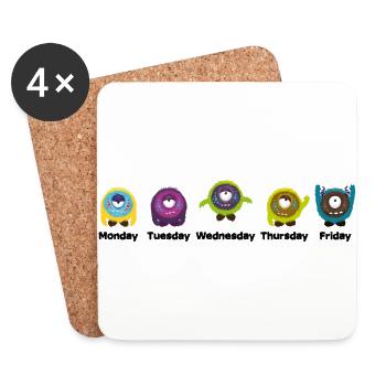 Days of the week Monster - Coasters (set of 4) - white - Front