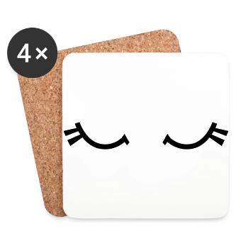 yeux endormis avec des cils mignons - Dessous de verre (lot de 4) - blanc - Devant