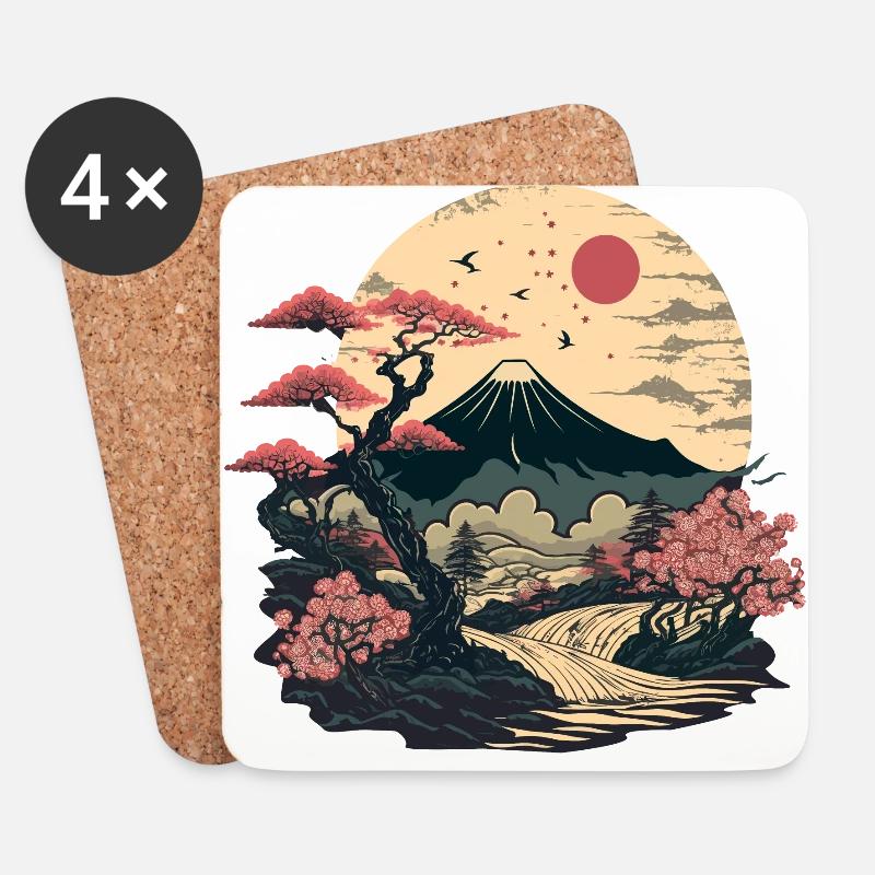 Asiatische Landschaft - Untersetzer (4er-Set) - Weiß