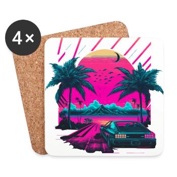 Synthwave Palm Beach - Dessous de verre (lot de 4) - blanc - Devant