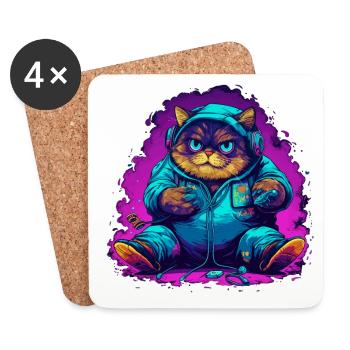 fat gamer japanese cat with Controll Syntwave - Untersetzer (4er-Set) - Weiß - Vorne