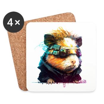 Cochon d'inde, animal de la collection Cyber Squad - Dessous de verre (lot de 4) - blanc - Devant