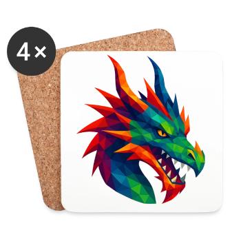 WPAP Stil Tiere - Drache - Untersetzer (4er-Set) - Weiß - Vorne